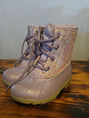 Girls Glitter Lace-Up Winter Duck Boots - Pink/Purple